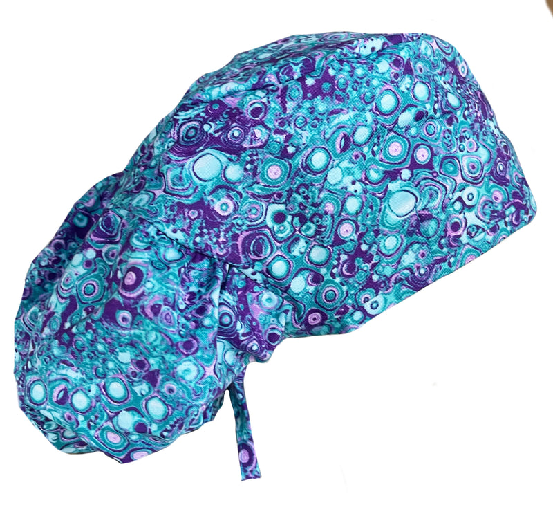 Extra Room Bouffant Blue Purple Tie Dye Circles Scrub Cap Hat