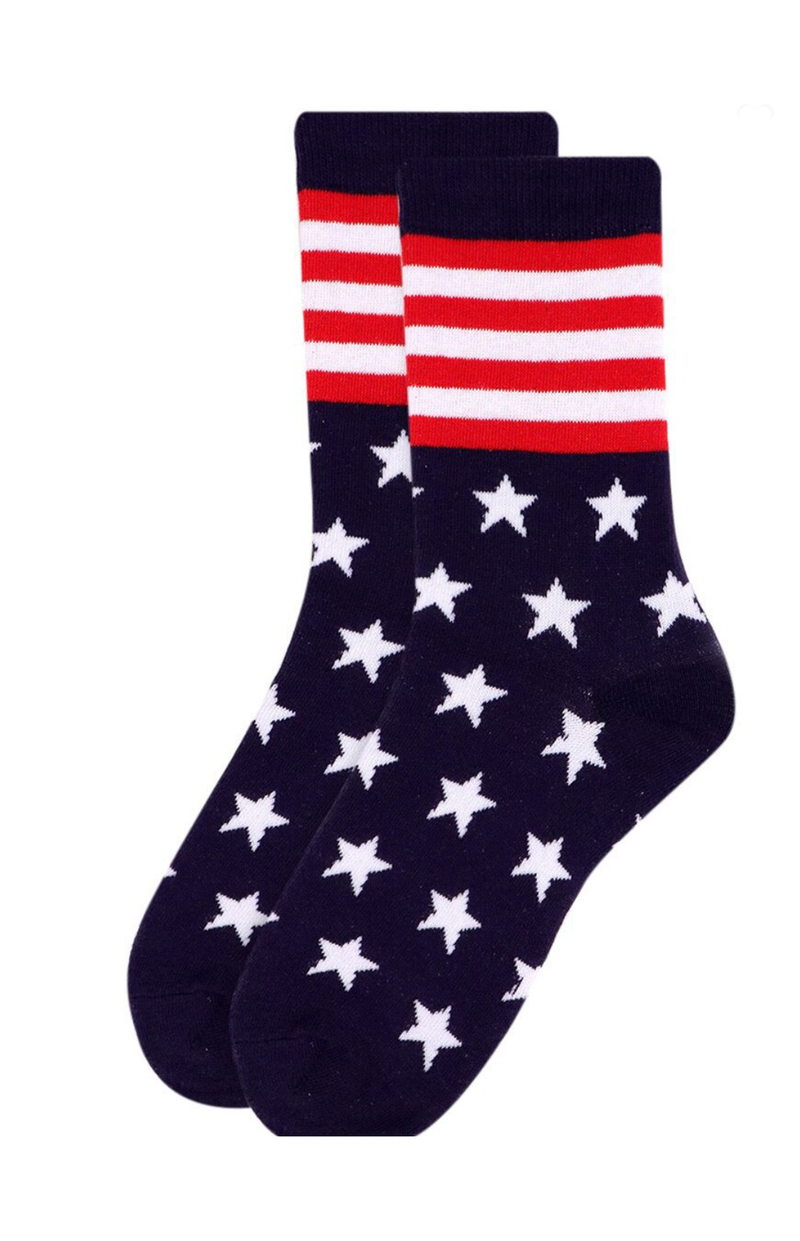 I love USA Stars & Stripes American Flag Patriotic Socks, Women&