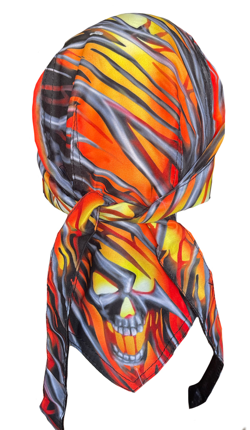 Fierce American Flaming Skull Durag Cap Headwrap