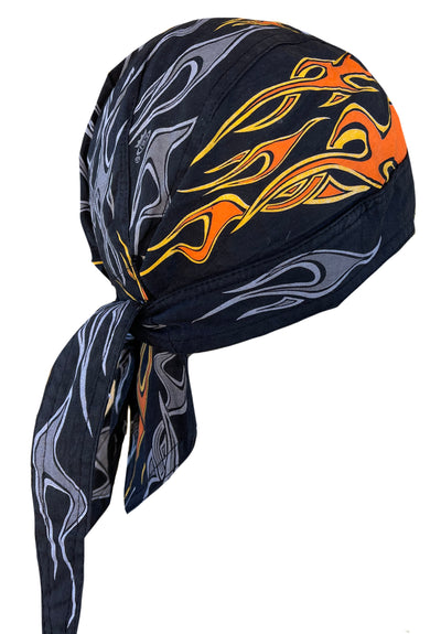 Danbanna Black & Orange Biker Flame Bandana Skull Cap