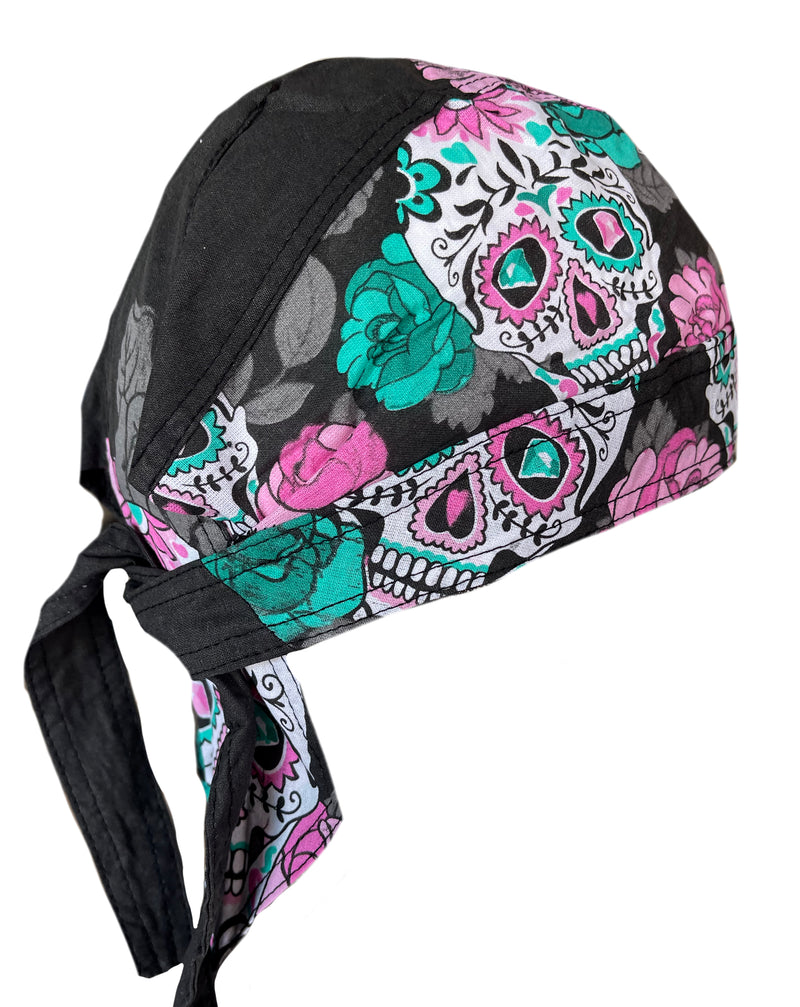 Danbanna Pink Skull & Roses Skull Cap Head Wrap