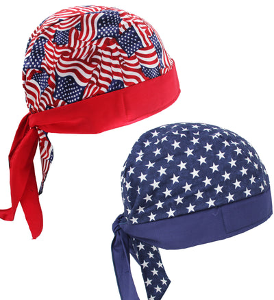 Set of 2 Stars & Stripes USA American Flag Skull Caps